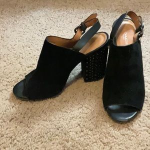 Coach “Drew” lux suede mules